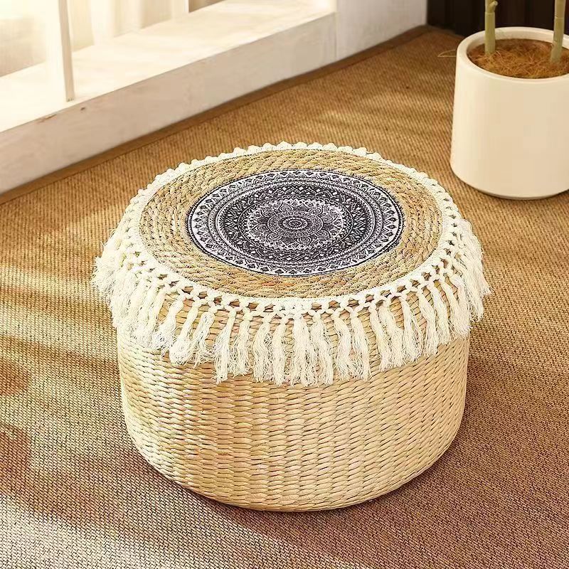 Retro Straw Futon & Tassel Cushion