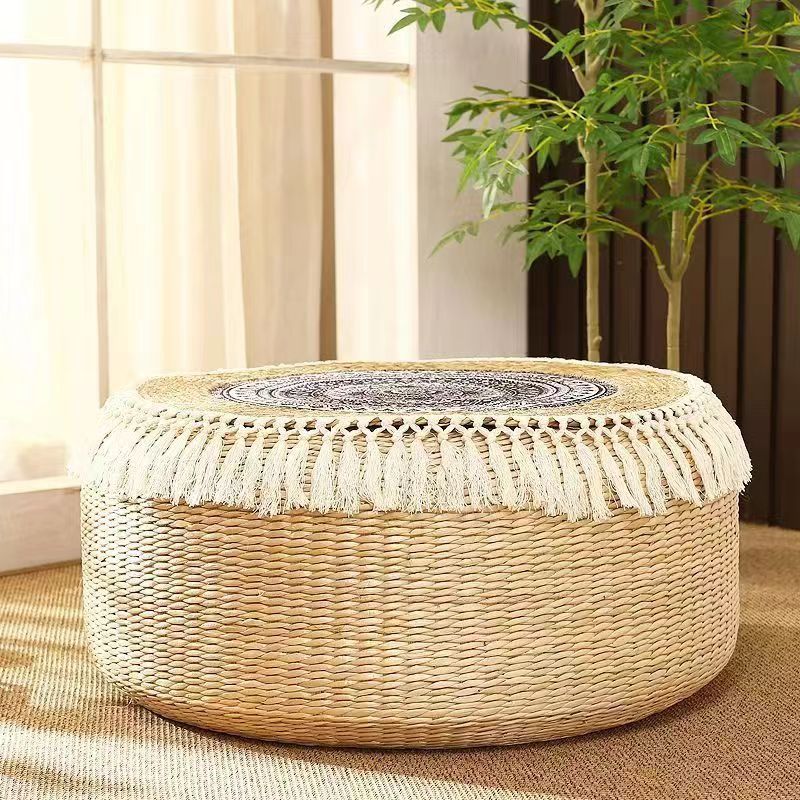 Retro Straw Futon & Tassel Cushion